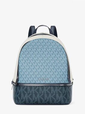 NWT Michael Kors Rhea Medium Color-Block Signature Logo Backpack Denim Multi